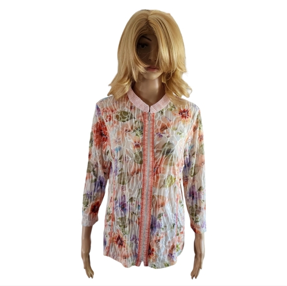 Jac dale vintage semi sheer zip textured blouse/blazer,floral patterns,size XL - Picture 2 of 11
